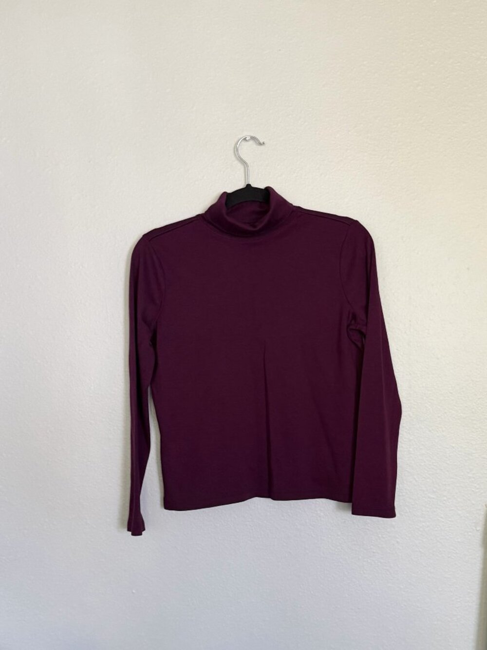 LL Bean Pima Cotton Turtleneck Long Sleeve Top Women Small Petite S Eggplant